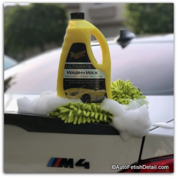 Meguiar's Ultimate wash and wax on back end of white, BMW M4 best car wash soap