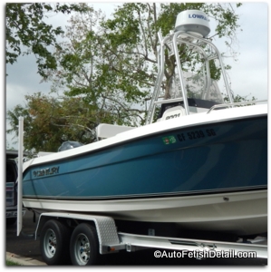 century boat with fiberglass wax for protection