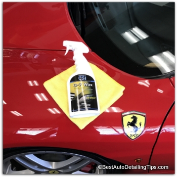 micro fiber detail cloth with the Q-7 spray wax on red Ferrari micro fiber detail cloth on red Ferrari