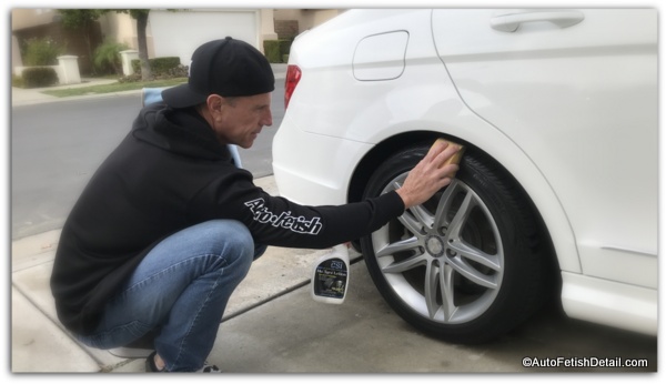 applying CSi Nu Tyre Lotion for winter car care tire dressing for winter car care