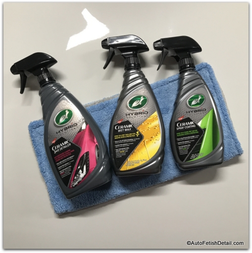 Turtle Wax hybrid ceramic solutions sitting on hood of white, BMW M4 Turtle wax ceramic solutions versus NuFinish